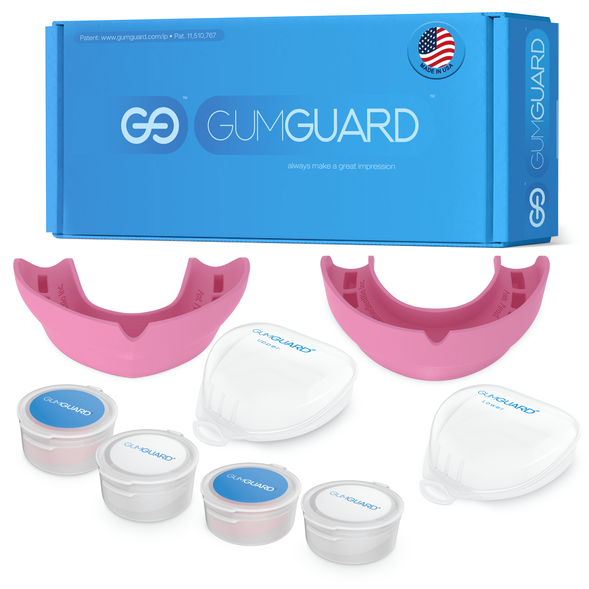 UltraSoft GumGuard Full Arch Denture Mouthguard Set Upper and Lower 50 Percent Thinner Custom-Fit Pink