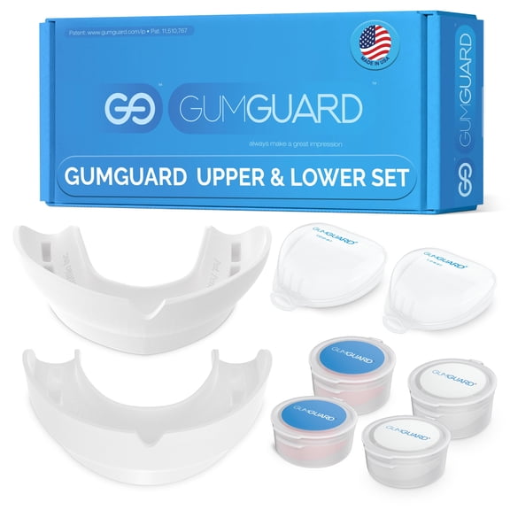 UltraSoft GumGuard Full Arch Denture Mouthguard Set Upper and Lower 50 Percent Thinner Custom-Fit White