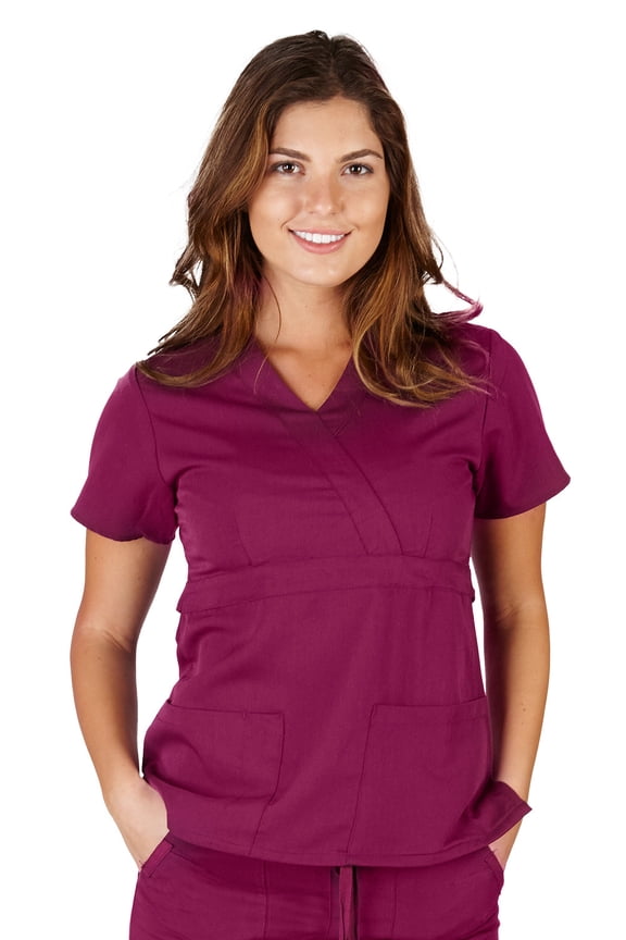 Women's Junior Fit Uniform Pullover V-Neck Mock Wrap Short Sleeve Top