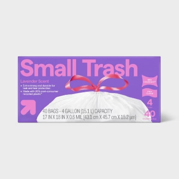 4 Gallon 40 Count Lavender Odor Control Drawstring Trash Bags
