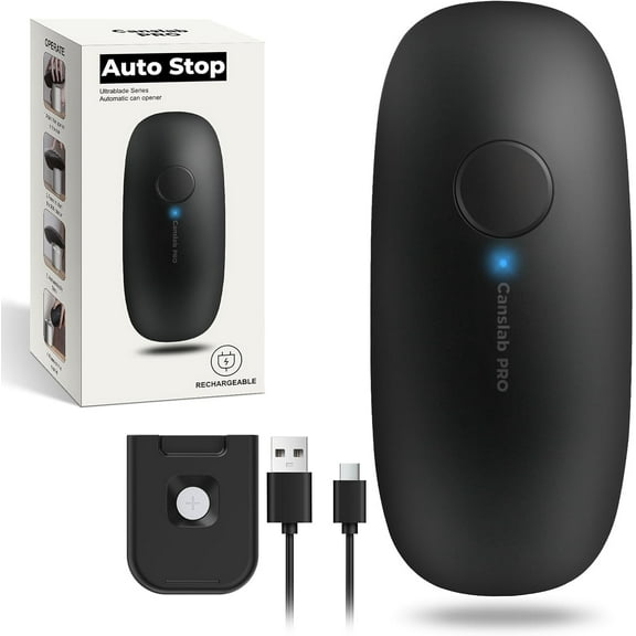Ultrablade PRO Auto Stop Can Opener - Rechargeable Electric for Kitchen Seniors with Arthritis One Touch Side Cut Opener, Smooth Edge, Handfree, Wall Mounted Small Size, Black