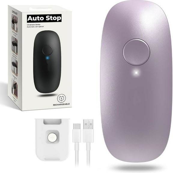 USB Rechargeable Electric Can Opener for Kitchen for Seniors with Arthritis- Auto Stop One touch Automatic Can Opener, Smooth Edge, Small Size Can Opener, Purple