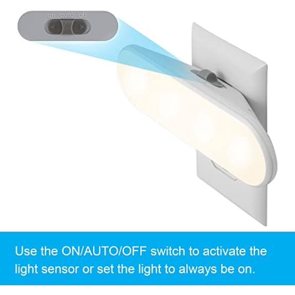 Ultrabrite LED Light Bar Night Lights Plug Into Wall Room Decor Ambient Lighting Dusk to Dawn Sensor Bright Nightlight, White, 100 Lumens, 2 Pack