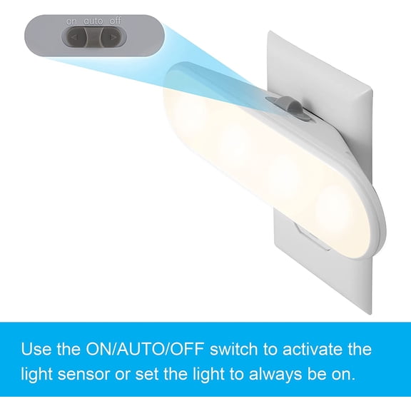 Ultrabrite LED Light Bar Night Lights Plug Into Wall Room Decor Ambient Lighting Dusk to Dawn Sensor Bright Nightlight, White, 100 Lumens, 4 Pack