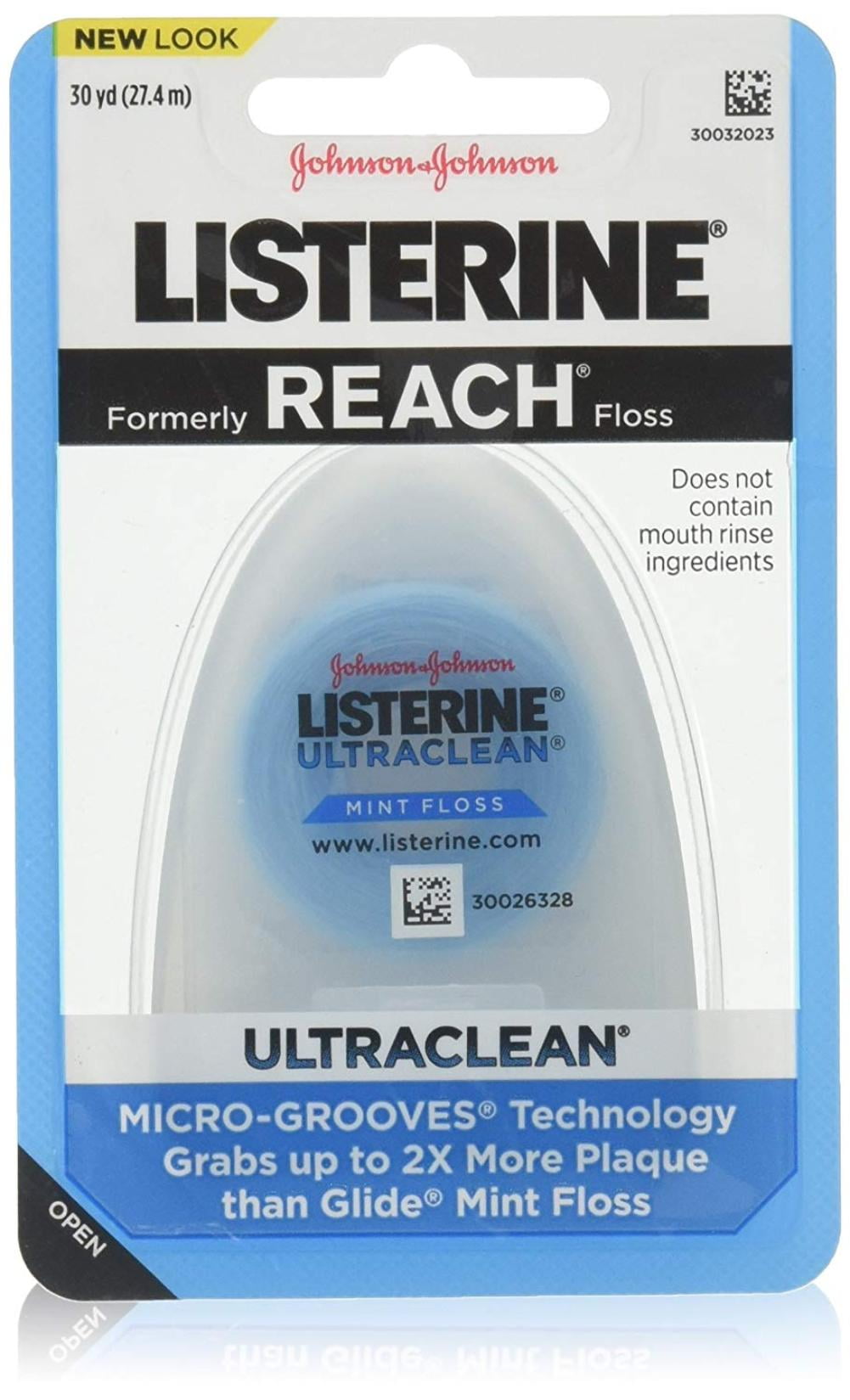 Ultraclean Mint Floss 30 Yards (Pack of 6), Listerine Ultraclean Mint