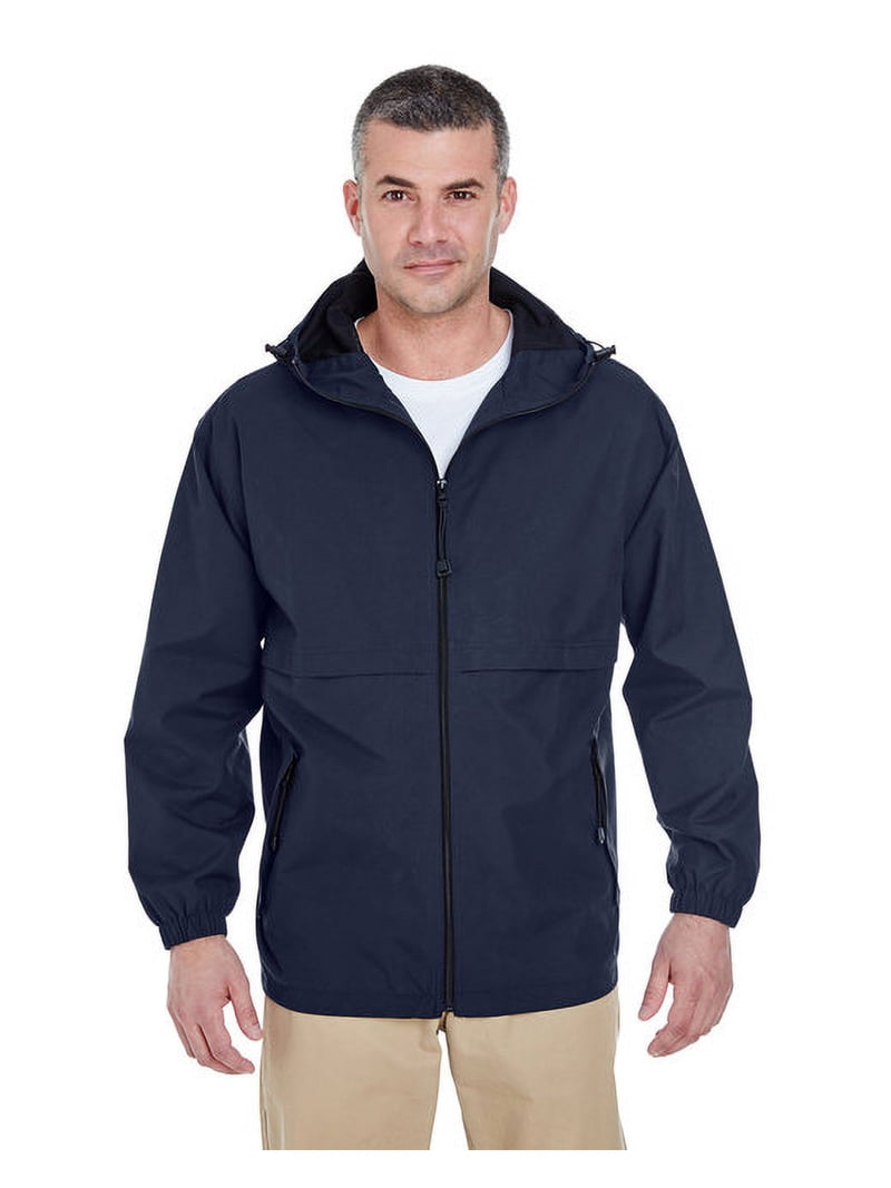 UltraClub Men's Microfiber Hooded Zip-Front Solid Jacket 8908