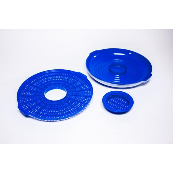 Ultradrainer (Blue) - Drainer - Strainer - Microwave Cooker - Colander - Microwave Steamer - Dredger - Marinator - Chips and Dip Tray - Shrimp Cocktail Platter - Food Storage Container