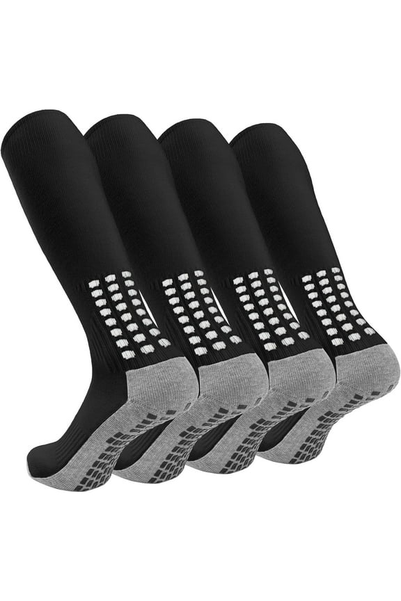 4 Pairs Soccer Socks Knee High Grip Socks Soccer Non Slip Football Baseball Softball Multi-Sport Socks for Men Women (Black)