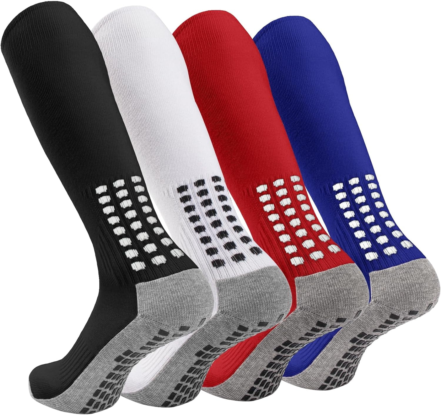 Ultrafun 4 Pairs Soccer Socks Knee High Grip Socks Soccer Non Slip Football Baseball Softball