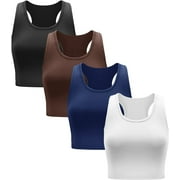 Ultrafun 4 Pieces Basic Crop Tank Tops Sleeveless Racerback Workout Crop Top Sport Tank Top for Women Daily Wearing