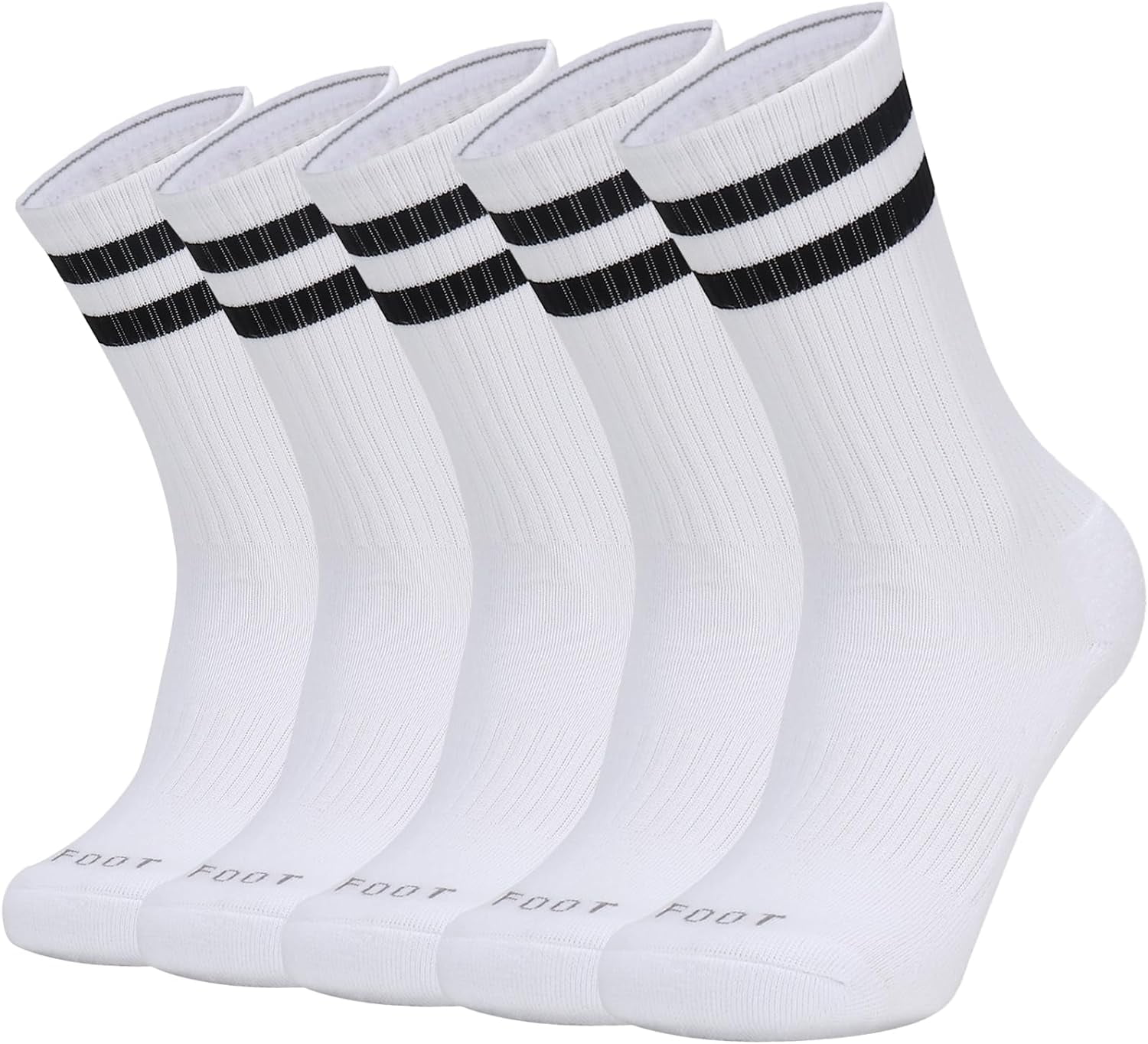 Ultrafun 5 Pairs Striped Crew Socks Cotton Cushioned Athletic Sports Running Socks for Men Women Teens (Large, Black)