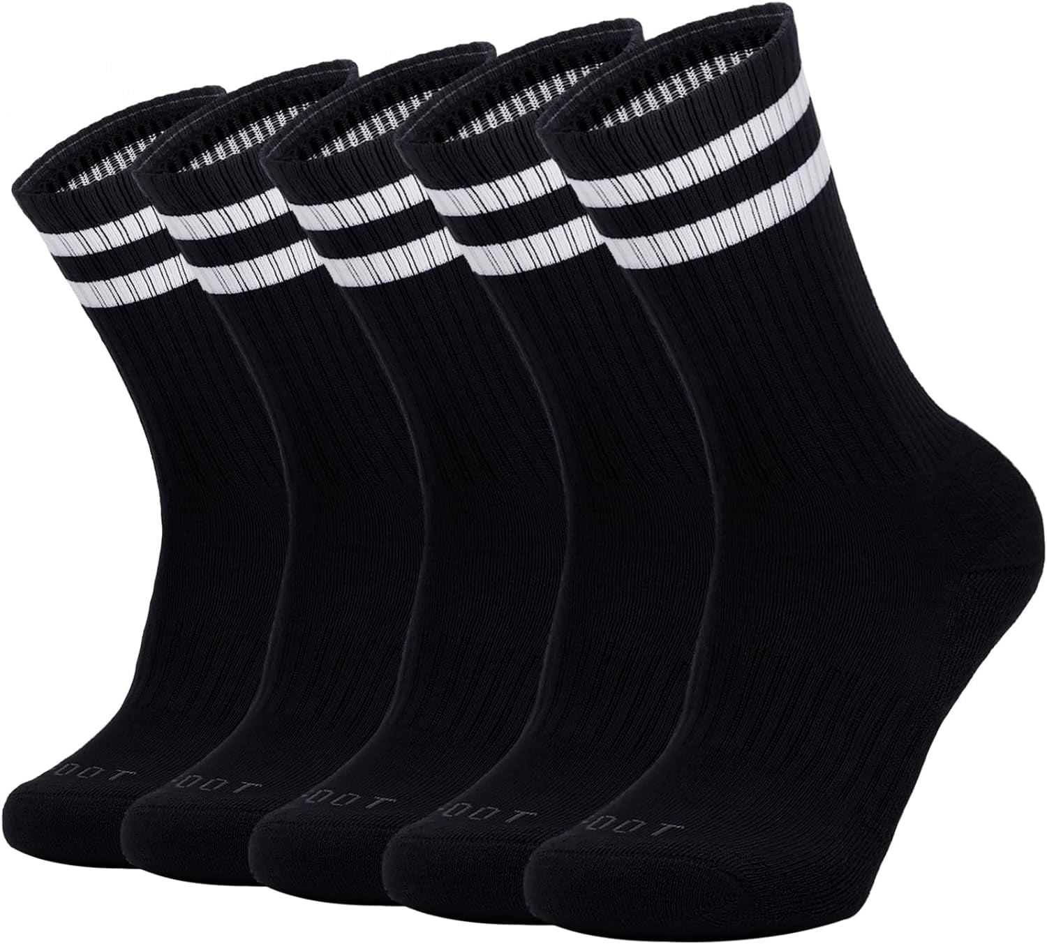 Ultrafun 5 Pairs Striped Crew Socks Cotton Cushioned Athletic Sports Running Socks for Men Women Teens (Large, White)