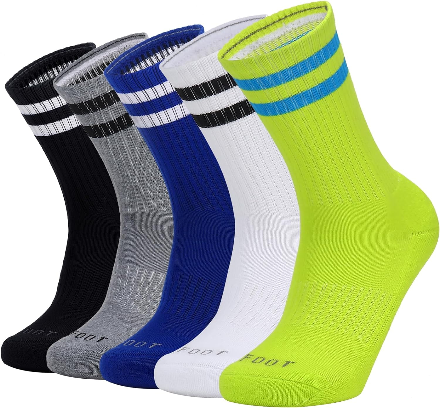 Ultrafun 5 Pairs Striped Crew Socks Cotton Cushioned Athletic Sports Running Socks for Men Women Teens (X-Large, 5 Color)