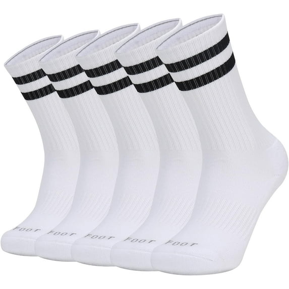 Ultrafun 5 Pairs Striped Crew Socks Cotton Cushioned Athletic Sports Running Socks for Men Women Teens (X-Large, Black)