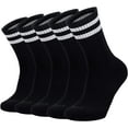 thumbnail image 1 of Ultrafun 5 Pairs Striped Crew Socks Cotton Cushioned Athletic Sports Running Socks for Men Women Teens (X-Large, White), 1 of 7
