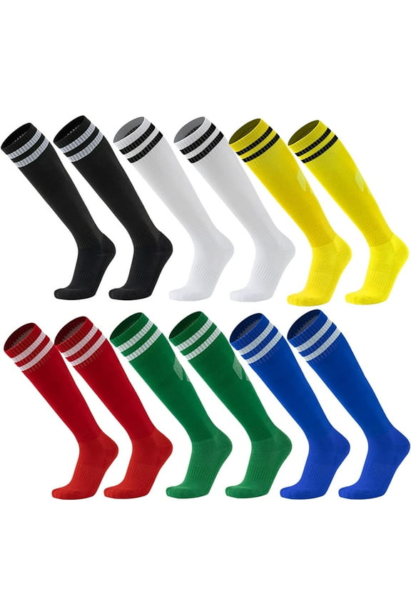 6 Pairs Soccer Socks Color Stretchy Compression Knee High Tube Socks Football Athletic Socks for Men Women Teens (Multicolor)
