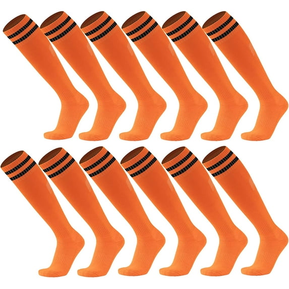 Ultrafun 6 Pairs Soccer Socks Color Stretchy Compression Knee High Tube Socks Football Athletic Socks for Men Women Teens (Orange)
