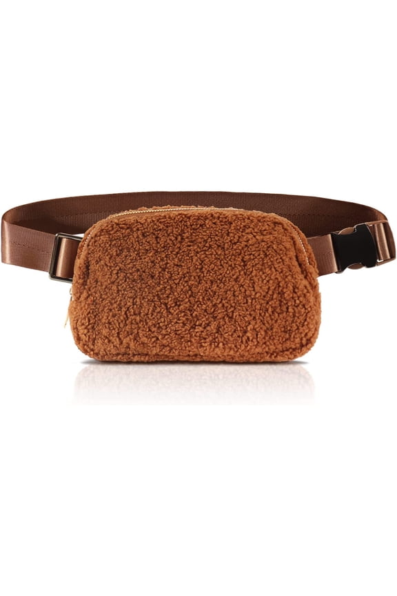 Unisex Fleece Belt Bag, Sherpa Fanny Pack for Women Men, Fashion Everywhere Crossbody Waist Bum Bags for Running Hiking Shopping Travel (Brown-01)