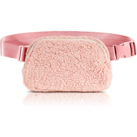 Ultrafun Unisex Fleece Belt Bag, Sherpa Fanny Pack for Women Men, Fashion Everywhere Crossbody Waist Bum Bags for Running Hiking Shopping Travel (Pink)