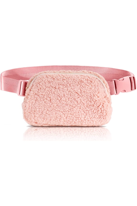Unisex Fleece Belt Bag, Sherpa Fanny Pack for Women Men, Fashion Everywhere Crossbody Waist Bum Bags for Running Hiking Shopping Travel (Pink)