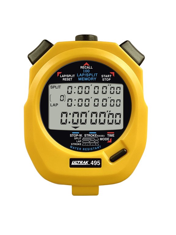 495-100 Lap Memory Stopwatch, 3 Line Display, Yellow