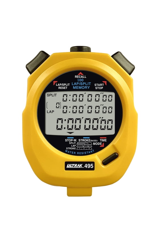 495-100 Lap Memory Stopwatch, 3 Line Display, Yellow