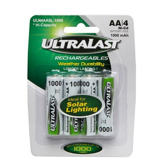 Ultralast 3002917 1.2V Ni-Cad AA Solar Rechargeable Battery, ULN4AASL-1000 - Pack of 4
