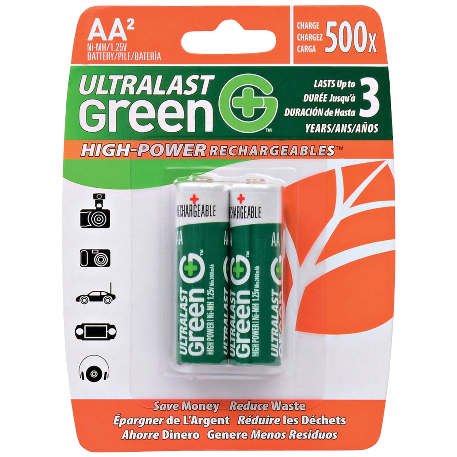 Ultralast Green High-Power 2400mAh 1.2V NiMH Rechargeable AA Battery for  Radio, Digital Cameras, and Handheld Games (2-Pack) - Walmart.com