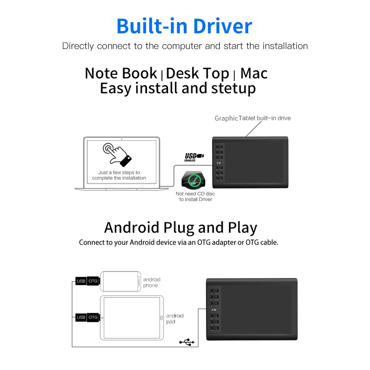 Ultralight 10moons G10 Graphics Drawing Tablet with Batteryfree Stylus