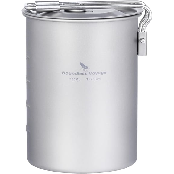 Ultralight 900ml Cup Outdoor Titanium Pot with Lid Folding Handle | Portable Camping Mug Water Rice Food Bowl Backpacking Pot T-2040C
