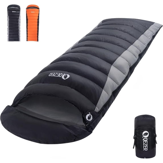 Ultralight All-Season Down Sleeping Bag for Adults, Grey, 300g Fill, 36 ° F–61 ° F, Rectangular, 1-Person
