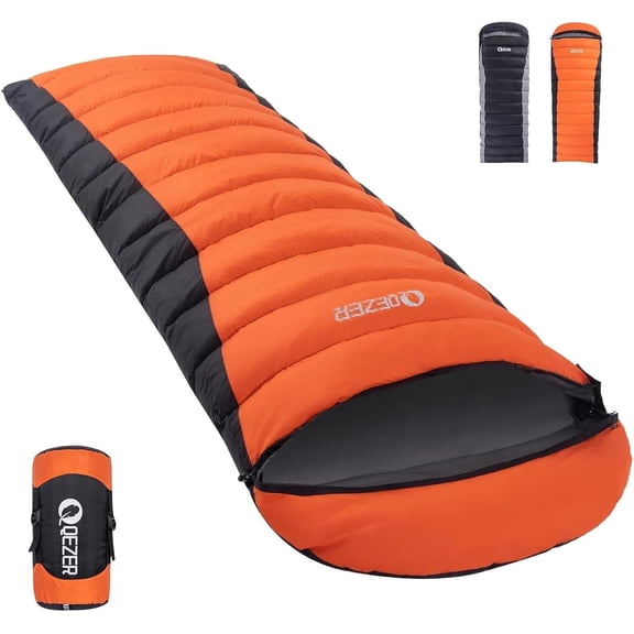 Ultralight All-Season Orange Sleeping Bag for Adults, 300g Down Fill, Rectangular Shape, 36 F61 F Rating