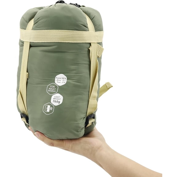 Ultralight Backpacking Sleeping Bag 50-70 F 1.5 lbs Waterproof Machine Washable 2-Way Zipper Army Green Large