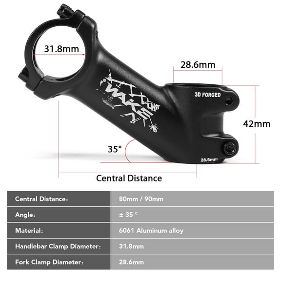 Ultralight Bicycle Stem 35 Degree Mountain Road Bike Stem for 31.8mm Handlebar and 28.6mm Front Fork High Strength Aluminum Alloy Cycling Riser Rasing Components 80mm Length