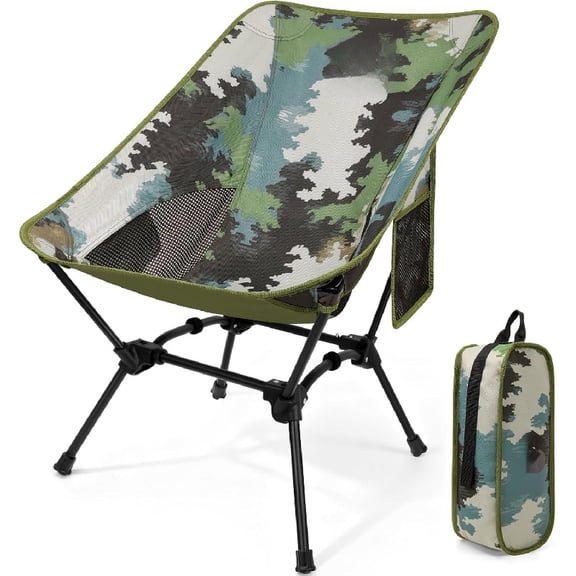 Ultralight Camping Chair Backpacking Chair, Portable Camp Chair with Cup Holder & Storage Bag, Lightweight Compact Folding Chair for Hiking, Travel, Picnic Mountaineering
