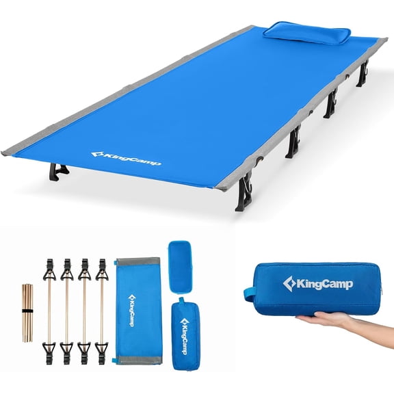 Ultralight Camping Cot, Portable Folding Sleeping Cot for Adults, 265 Lbs Heavy Duty Compact Bed for Outdoor Backpacking Travel Hiking, Extra Wide 75 x 25 Inches, Blue