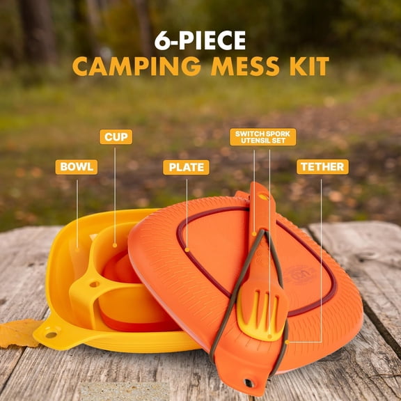 Ultralight Camping Mess Kit Featuring Bowl, Plate, Collapsible Cup and Switch Function Spork, Space-Saving Outdoor Tableware for Camping Backpacking