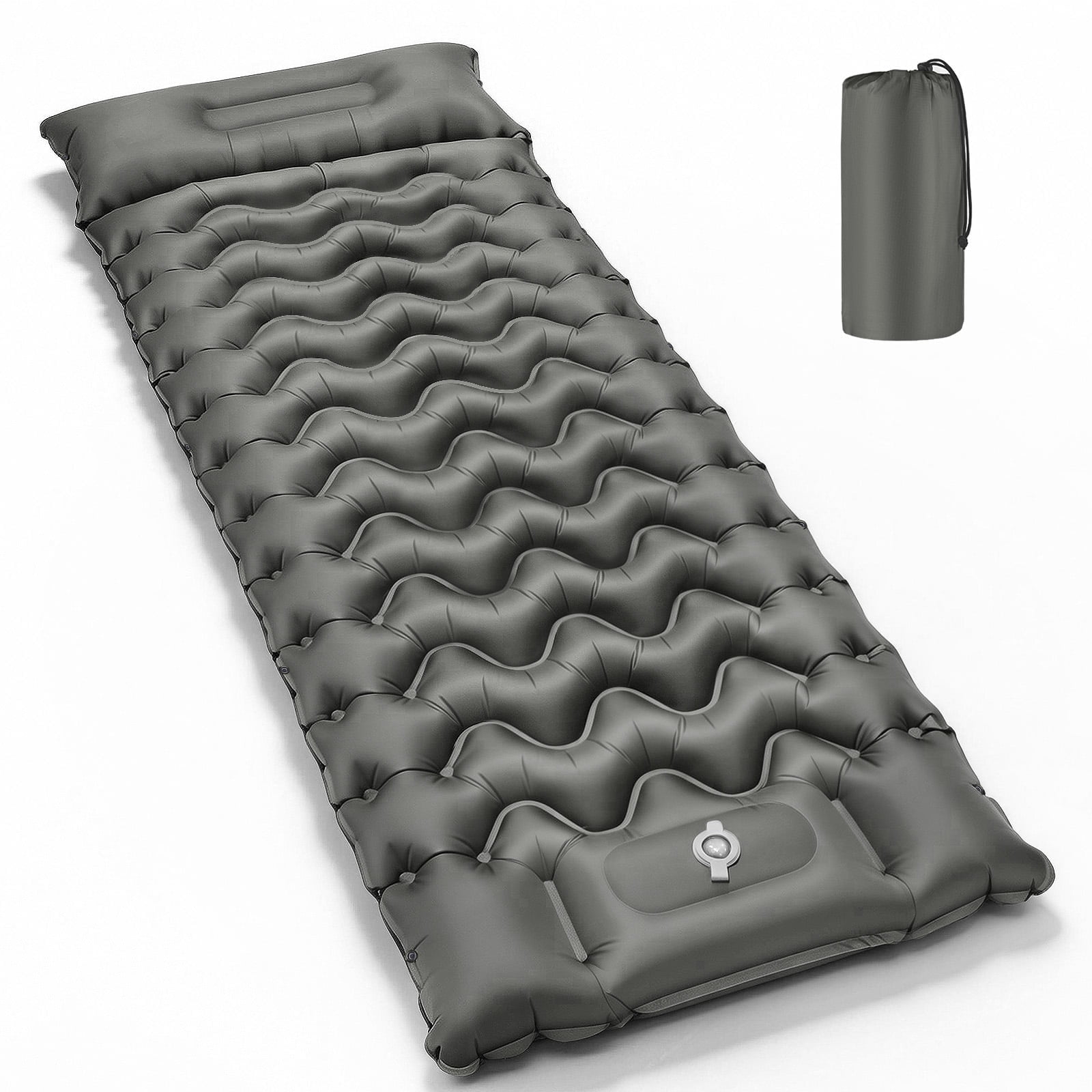 COTINSE Ultralight Camping Sleeping Pad with Wave Pattern, Single TPU Inflatable Camping Mattress with Built-in Foot Pump & Pillow, Compact for Backpacking & Hiking, Gray