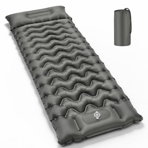 COTINSE Ultralight Inflatable Camping Sleeping Pad with Built-in Foot Pump and Pillow for Hiking and Backpacking, Single Mattress, Gray