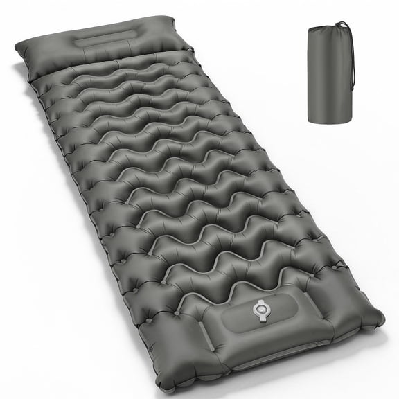 COTINSE Ultralight Camping Sleeping Pad with Wave Pattern, Single TPU Inflatable Camping Mattress with Built-in Foot Pump & Pillow, Compact for Backpacking & Hiking, Gray