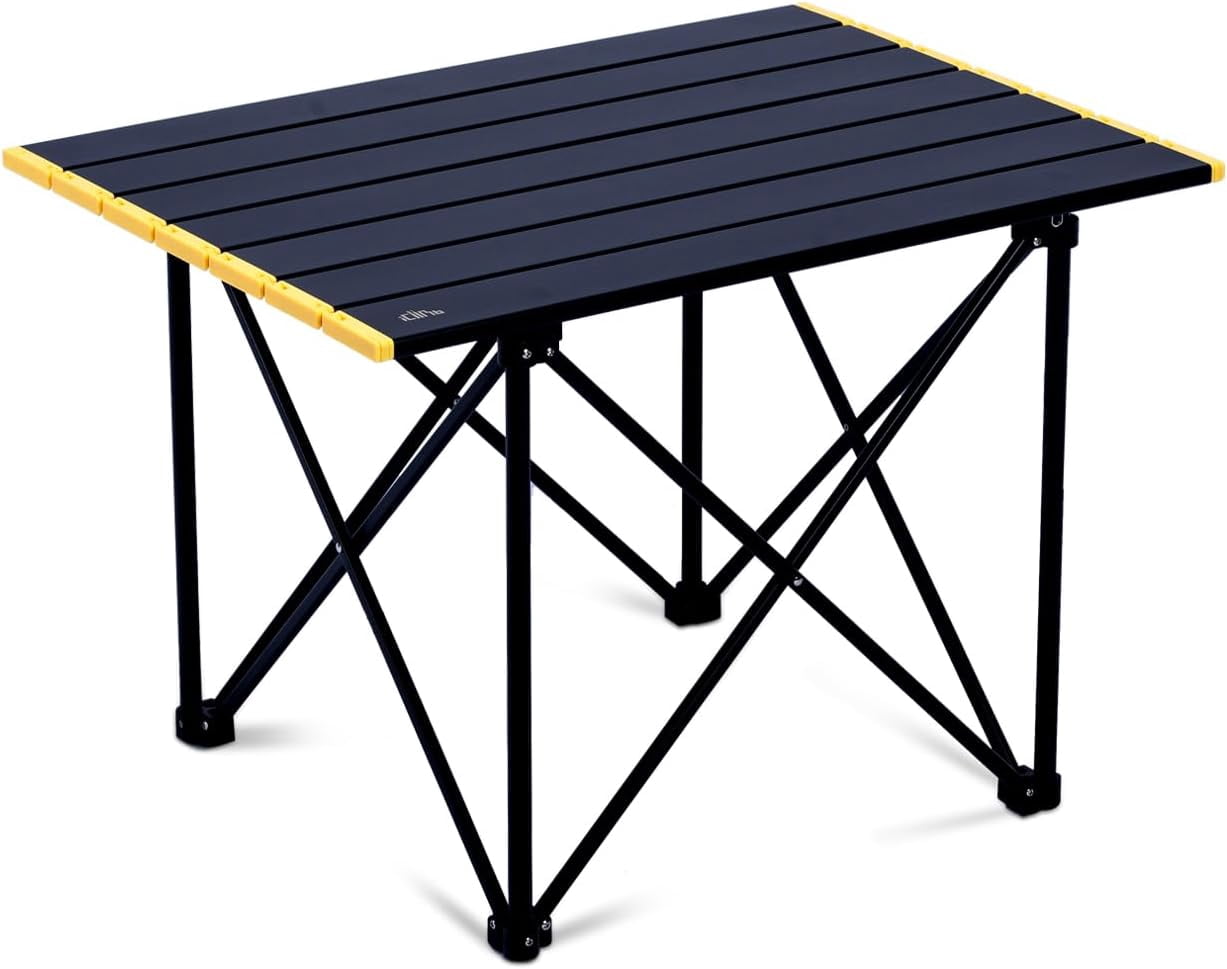 Back Packable Table Ultralight Compact Camping Folding Table with Carry Bag (Black - L ...