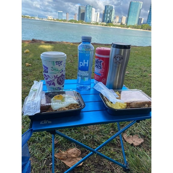 Ultralight Compact Camping Folding Table with Carry Bag (Blue - L)