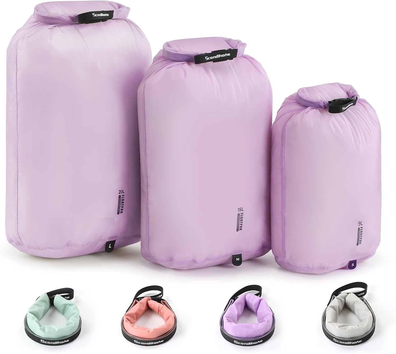 Ultralight Dry Bag Portable Sack 9L & 15L 20L Durable Waterproof Set Keep Gear Storage for Hiking, Camping, Boating, Backpacking, Kayaking (3 Pack)(Purple)