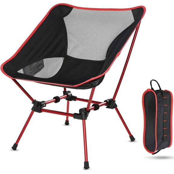 Ultralight Folding Camping Chair, Heavy Duty Portable Compact for Outdoor Camp, Travel, Beach, Picnic, Festival, Hiking, Lightweight Backpacking (Red)