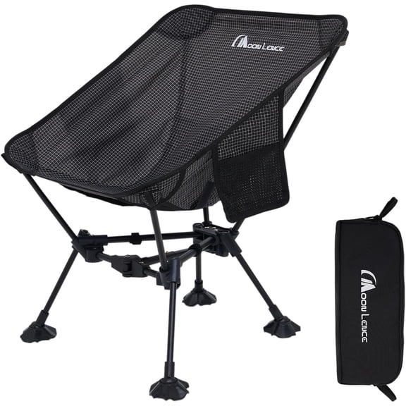 Ultralight Folding Camping Chair with Tear-Resistant Fabric, Detachable Anti-Sinking Feet, and Triangle Frame  Black
