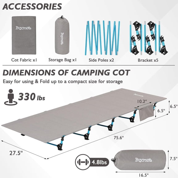 Ultralight Folding Camping Cot Bed Lightweight Backpacking Cot Without Tools Hiking Cot Portable Camping Bed for Adults