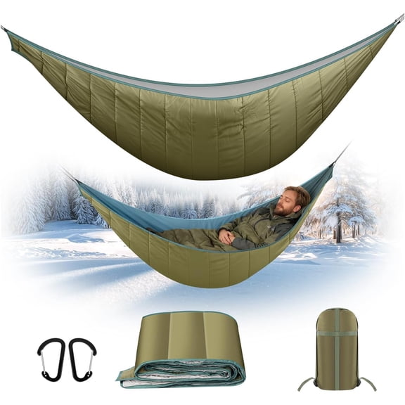 Ultralight Hammock Underquilt - The Essential 3-Season Quilt for Cold Weather Camping, Easy to Setup and Packable Hiking, Travel, Beach, Backyard, Patio (Army Green)