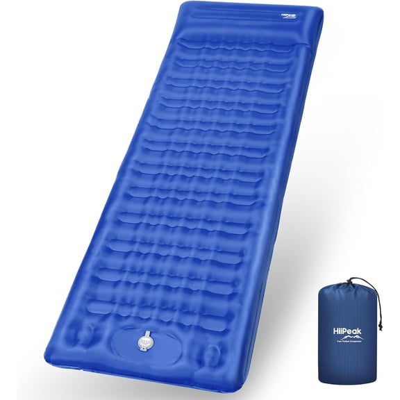 Ultralight Inflatable Sleeping Mat with Built-in Foot Pump & Pillow, Compact Air Mattress for Backpacking, Hiking (Light Blue)