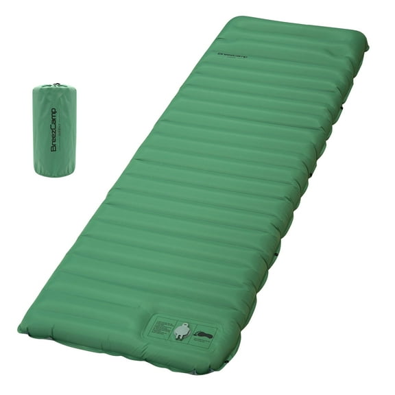 BreezCamp Ultralight Inflatable Sleeping Pad for Camping - Nylon Air Mattress with Built-in Pillow & Foot Pump, Compact for Backpacking Hiking Travel, Lightweight Portable Bed Pad
