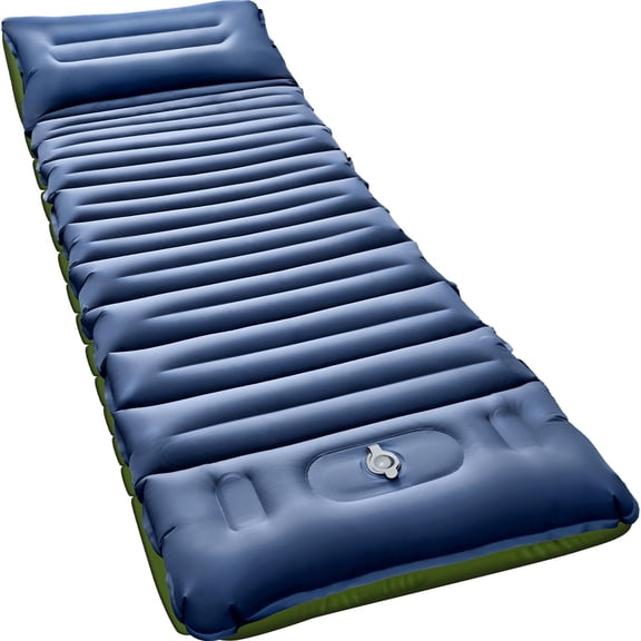 Ultralight Inflatable Sleeping Pad with Built-In Pillow and Foot Pump  Single Size, Blue, 79" x 27" x 5", Water-Resistant Nylon/TPU